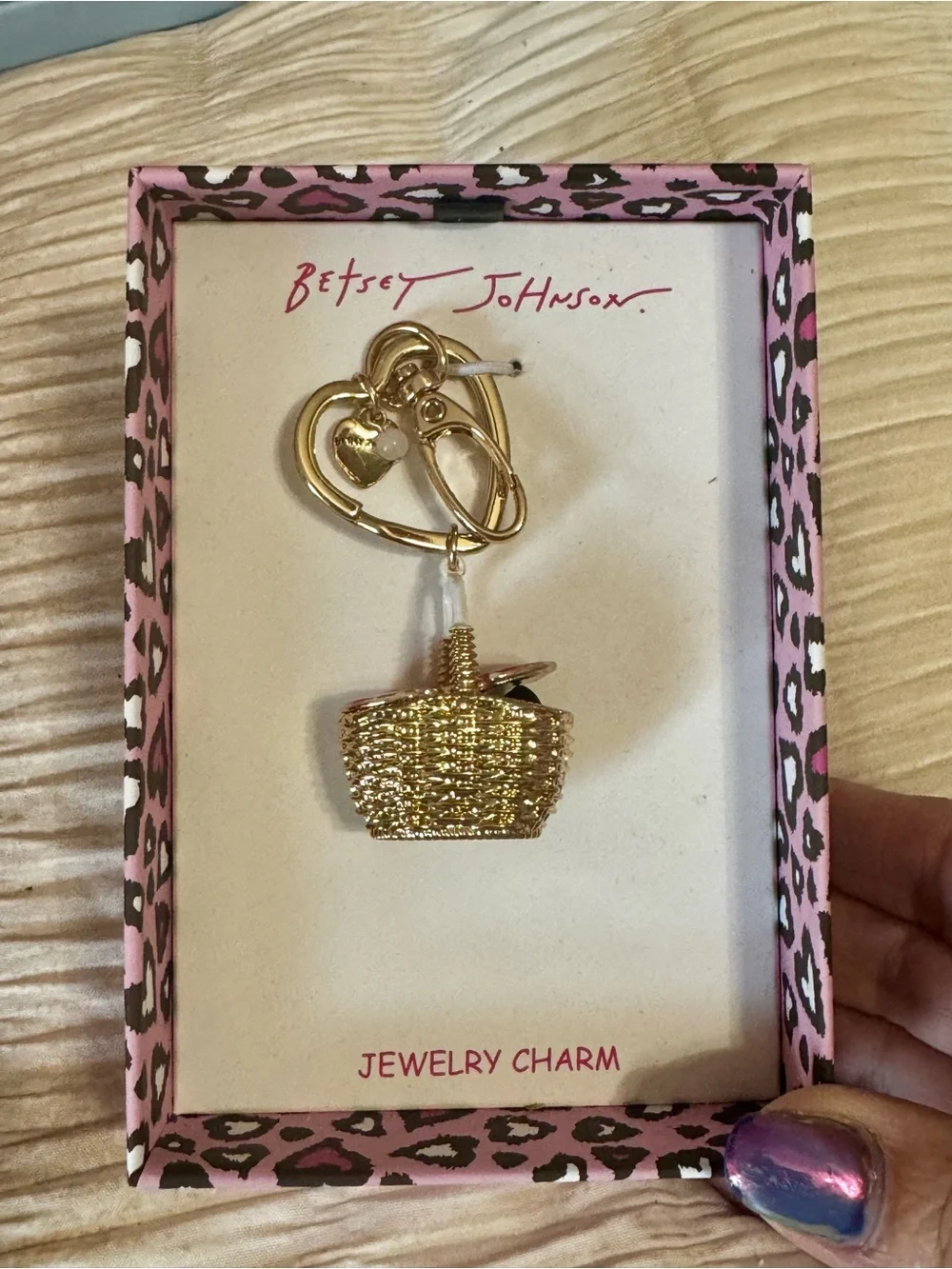 Betsey Johnson Gold Wine Basket & Grapes Charm Keychain and Purse Charm